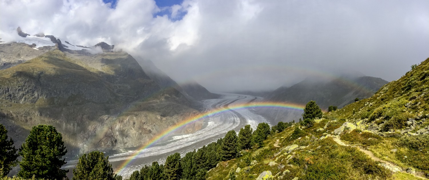 rainbow over the aletschglacier